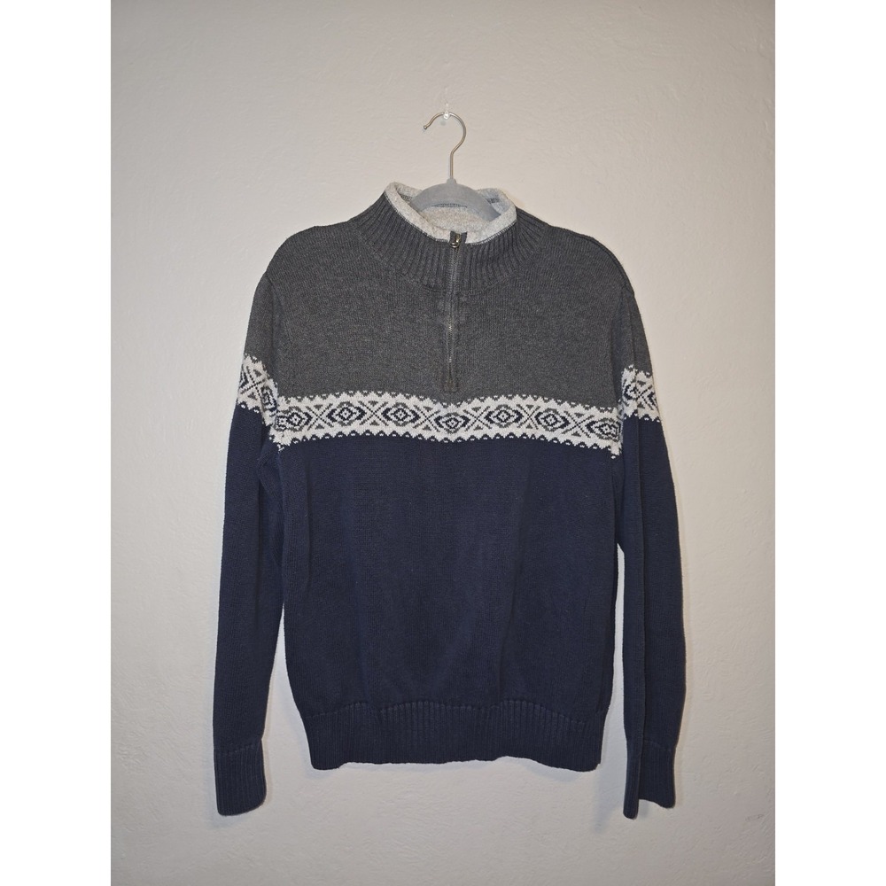 Dockers Fair Isle Quarter Zip Navy & Gray 100% Cotton Classic Preppy Mens Sz L